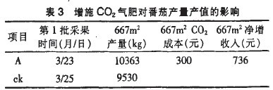 表3  增施CO2氣肥對番茄產量產值的影響